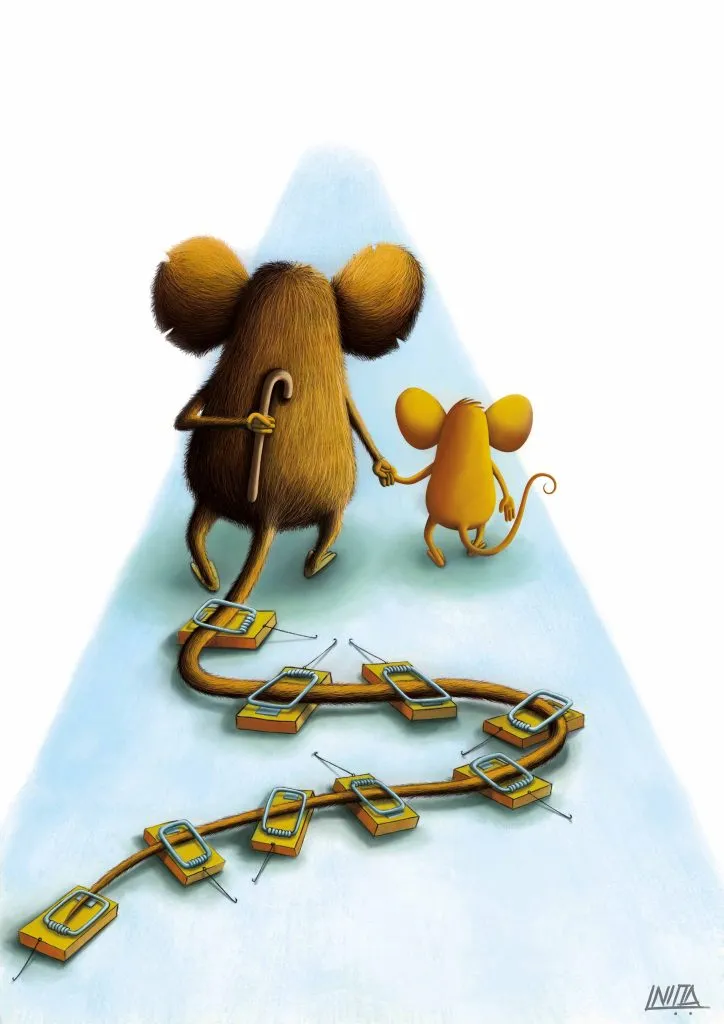 two mice walking side by side