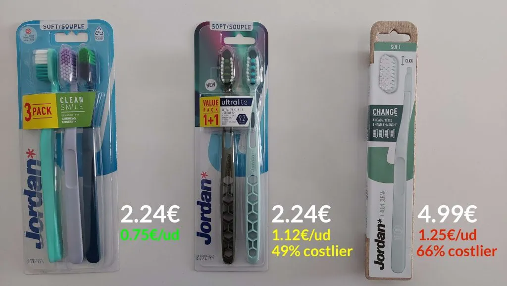 Jordan toothbrushes, 3 different models, from cheaper to most expensive (with prices)